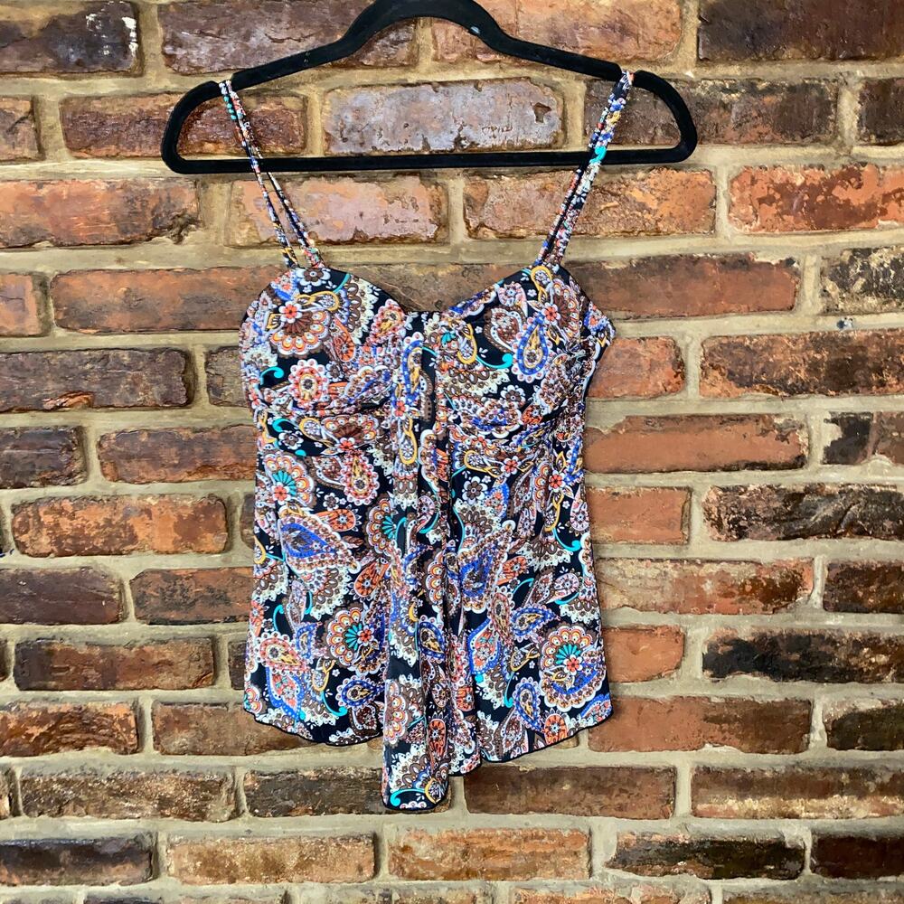 A Shore Fit Multicolored Paisley Tankini Swim Bathing Suit Top Women's Size 6